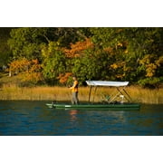 Sea Eagle FSK16 FishSkiff Inflatable 16, High Pressure, All-Drop-Stitch, 1-3 Person Frameless Fishing Boat w/Rigid 6” External Keel - Portable, Storable - 2 Person Swivel Seat Canopy Package