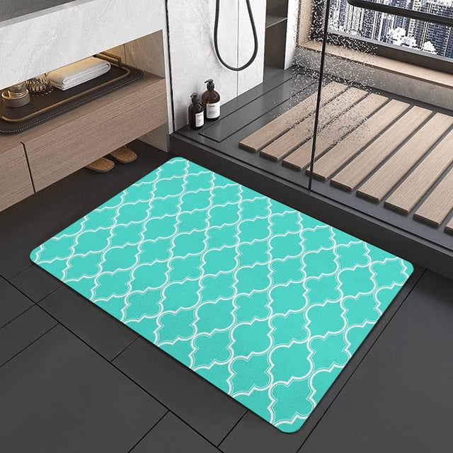Modern Turquoise Bathroom Rug 20"x32" Non Slip Quick Dry Super Water Absorbent Green Bath Mat Washable Luxury Thin Bathroom Rugs Fit Under Door
