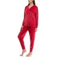 thumbnail image 2 of Jaclyn Intimates Embossed Velour Long Sleeve Henley and Joggers 2 Piece Loungewear Set (Juniors & Womens), 2 of 3