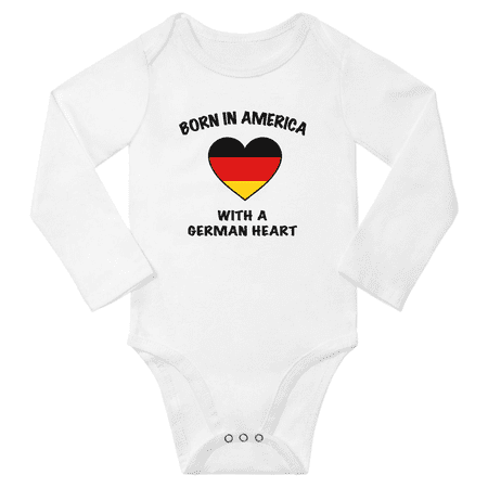 

Born in America With a German Heart Baby Long Sleeve Romper (White 12 Months)