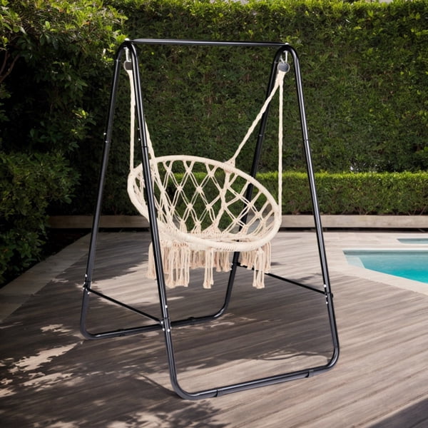 Outdoor Hammock Chair Stand Only, Swing Stand with 2 Hooks, Max Load 600lbs, Fits Most Hanging Chairs, Black (Without Hammock Chair)