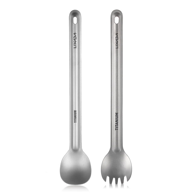 Juego de Cuchara y Cubiertos Spork Mango Largo Titanio Ultraligero yeacher Cuchara de titanio
