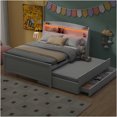 thumbnail image 2 of JERFIT White Full Platform Bed with LED Headboard, Trundle Bed, 3 Storage Drawers, No Box Spring Needed, Solid Wood Frame, 2 of 10