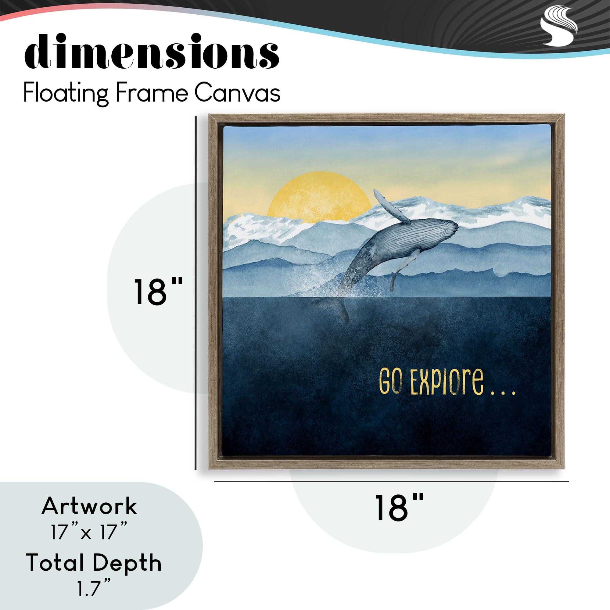 Go Explore Whale Breach Brown Framed Floater Canvas Wall Art, design by Brett Blumenthal