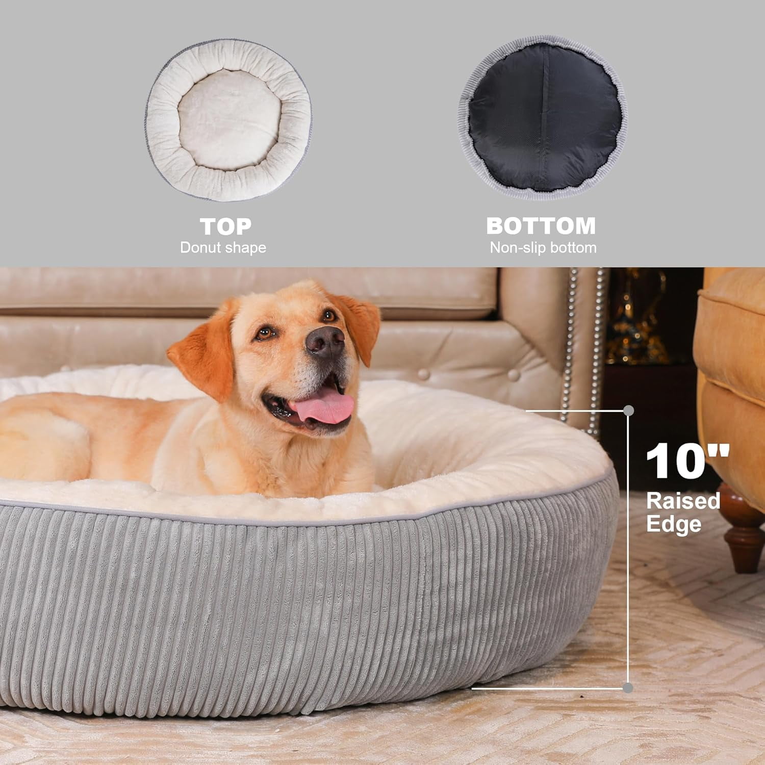 Donut Dog Bed,45 Inches Calming Round Dog Beds for Extra Large Dogs,Washable Anti Anxiety Cuddler Dog Bed with Removable Cover(Light Grey,XL)