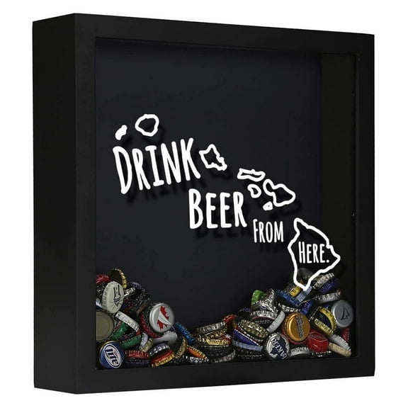 Torched Hawaii Drink Beer Cap Shadow Box Wall Mount Decor 13"x13"x3" Black