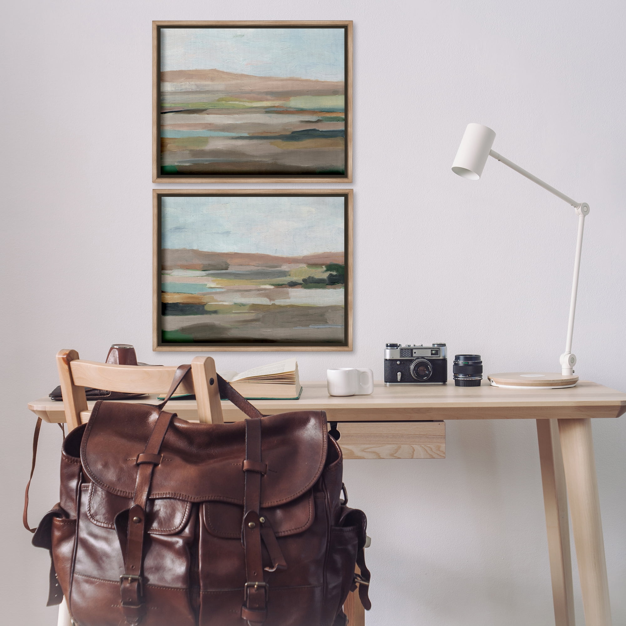 Stupell Industries Neutral Abstract Landscape Landscape & Nature Painting Brown Floater Framed Canvas Art Print Wall Art, 21 x 17, Set of 2