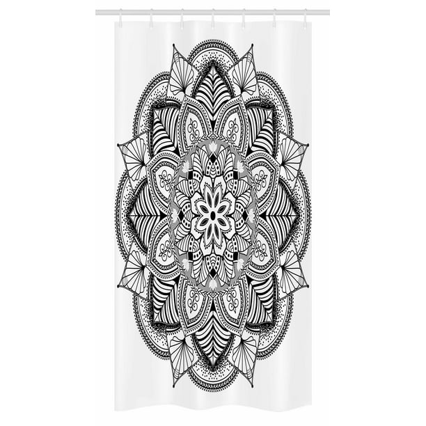 Mandala Stall Shower Curtain Ringed Ethnic Floral Pattern With Ornate Tile And Lines Boho Circle Art Motif Fabric Bathroom Set With Hooks 36w X 72l Inches Long Black White By Ambesonne