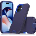 thumbnail image 1 of YWC-pour Étui iPhone, Protection Robuste 3 Couches Antichoc Étui Rigide Anti-Poussière/choc Intégrale Durable Anti-Empreintes Digitales avec Protection Port, Bleu Foncé, 1 of 4