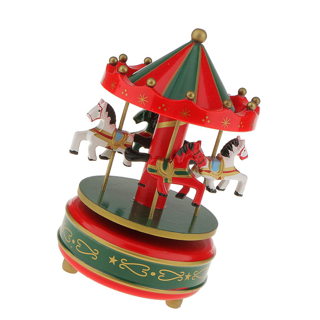 Red and Green Rotating Carousel Horse Music Box Kid Musical Toy Spire Type