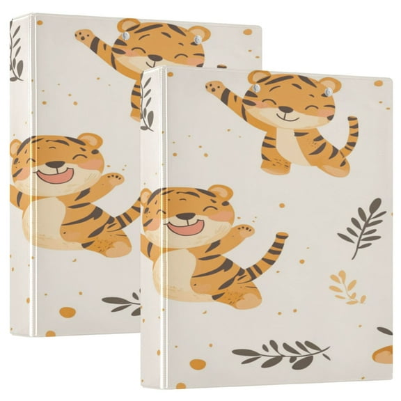 WOBOGO Cute Smile Jumping Tiger File Folders Extra Large Capacity to Hold 200 Sheets of Documents Hard Shell Ring Binder for School Home Office