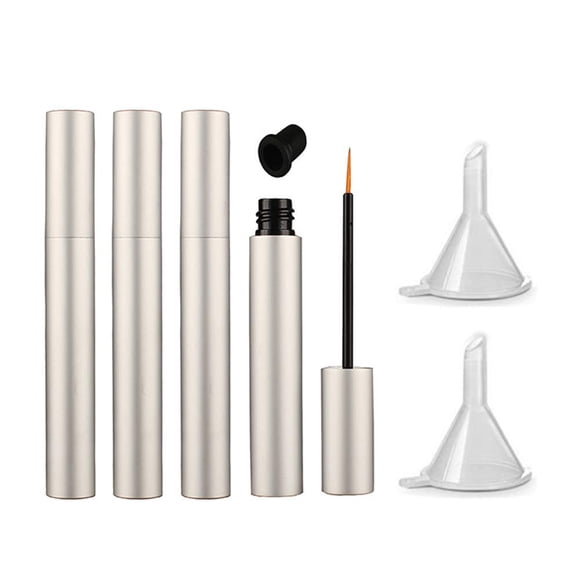 lasenersm 4 tubos de delineador de ojos vacíos de aluminio de 5 ml, botella líquida rellenable para crecimiento de pestañas, viales de plástico para delineador de ojos, tubo con cepillo, aceite para c