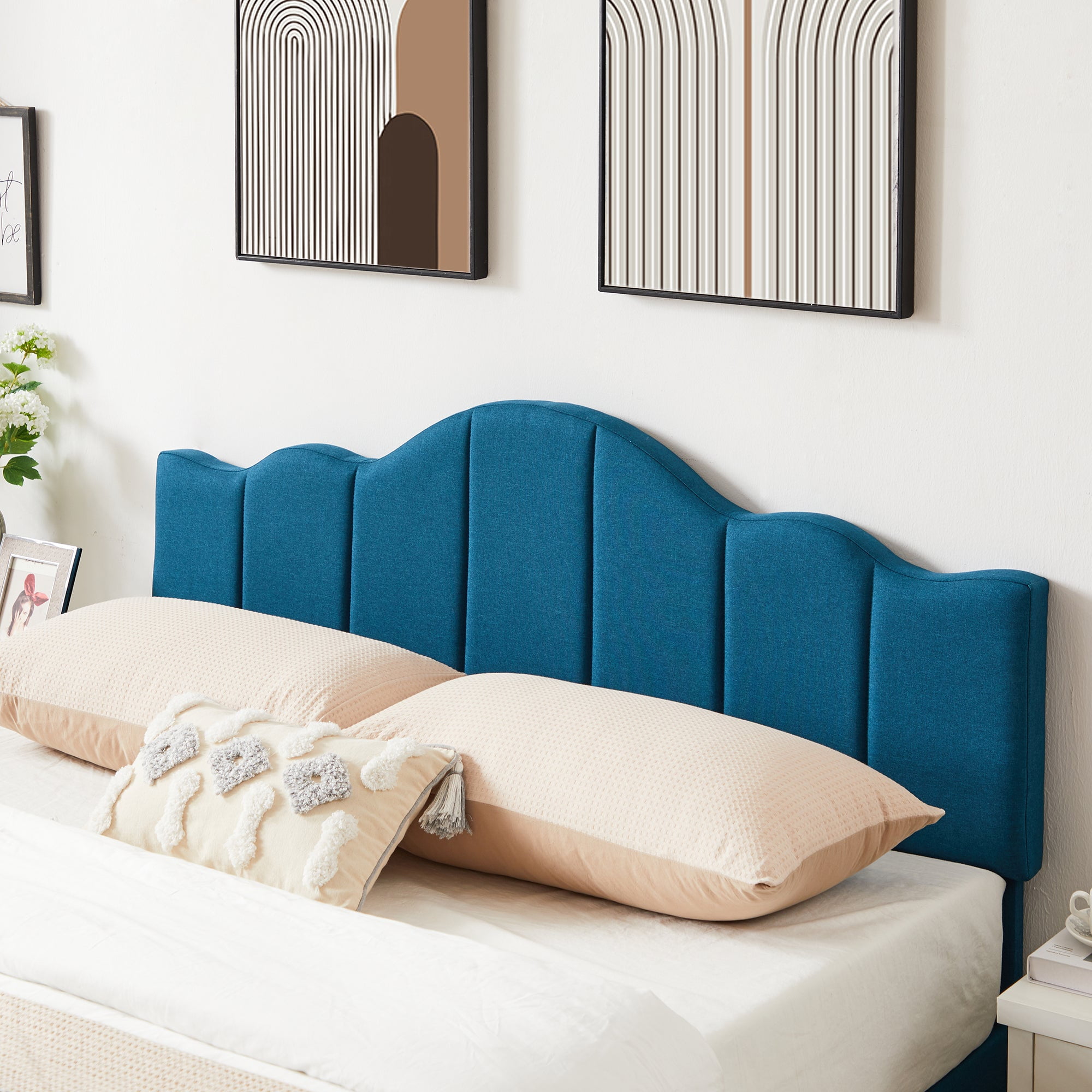 VECELO Queen Size Bed Frame, Upholstered Platform Bed with Adjustable Headboard, Wooden Slats Support, No Box Spring Needed, Easy Assembly, Eco Friendly Packaging, Blue