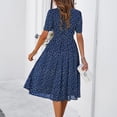 thumbnail image 6 of Stichou Women Summer O Neck Beach Dress Elegant Dot Print Long Sleeve Chiffon A Line Casual Sundress Blue M, 6 of 6