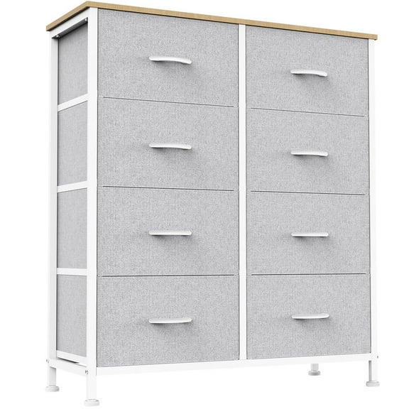 EDX Chest of Drawers with 8 Fabric Drawers, Drawer Cabinet, Organization Furniture for Kitchen, Office, Hallway, Light Gray