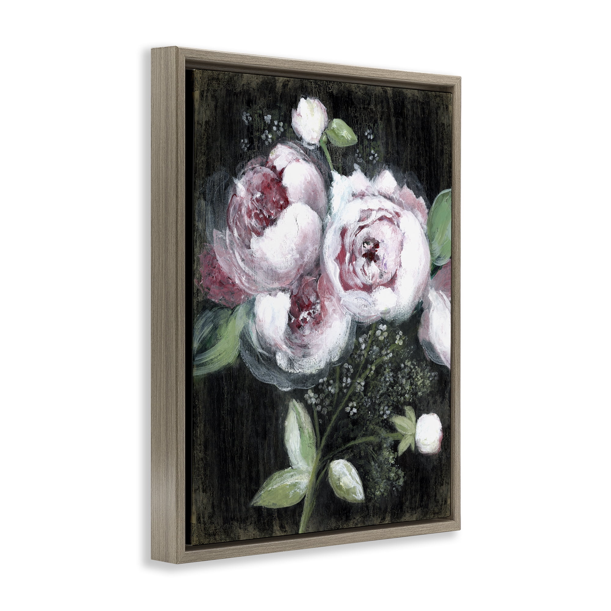 Stupell Industries Moody Roses on Black Plants & Flowers Painting Brown Floater Framed Canvas Art Print Wall Art, 25 x 31