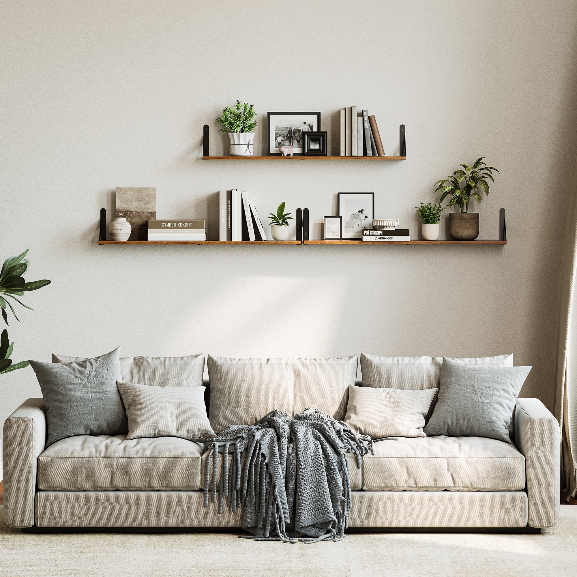 Farmhouse Floating Shelves for Wall 40″W x 8″D, Long Wall Mounted Shelves Set of 3