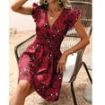 thumbnail image 4 of Elvqul Dresses Women Crew Neck Midi Printed Sleeveless Red Summer Everyday Everyday Dresses, 4 of 7