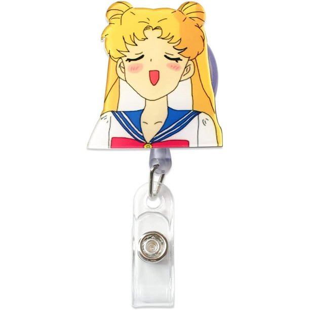 4Pcs Sailor Moon Retractable ID Badge Reel, Japanese Anime Manga Rubber  Plastic Holder Badge Reels Clip for Nurse and Student 