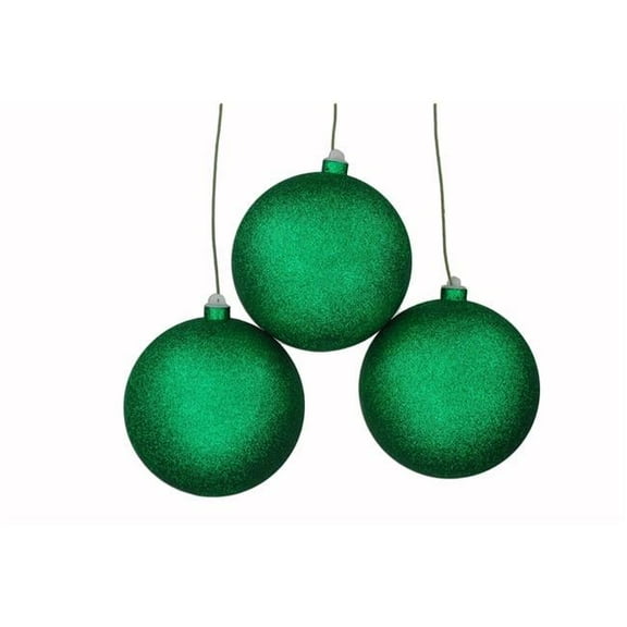 Queens of Christmas ORN-BLKG-140-GR-3PK 5.5 in. Glitter Ball Ornament with Wire, Green - Pack of 3