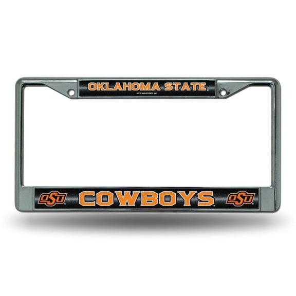 Oklahoma-St-OSU-Cowboy's Standard Size Chrome License Plate Frame - It Sparkles! - Let's Go!