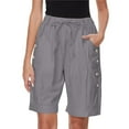 thumbnail image 5 of Women Bermuda Pants, Lightweight Wide Leg Baggy Shorts Drawstring Elastic Waist Loungewear Knee Length Pants Gray L, 5 of 8