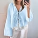 thumbnail image 5 of Blusas con Lazo Frontal para Mujer, Camisas de Y2K, Mangas Acampanadas, Cuello en V, Ropa para Salir, Blusas Casuales con Cordones. Azul S, 5 of 8