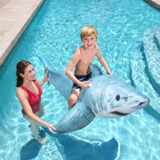 H2OGO! Realistic Shark Ride-On - Blue 72 x 40, Inflatable Ocean Animal Pool Float, Swimming & Water Play, Sturdy Handles, Sit On Top Design, Kids 3+