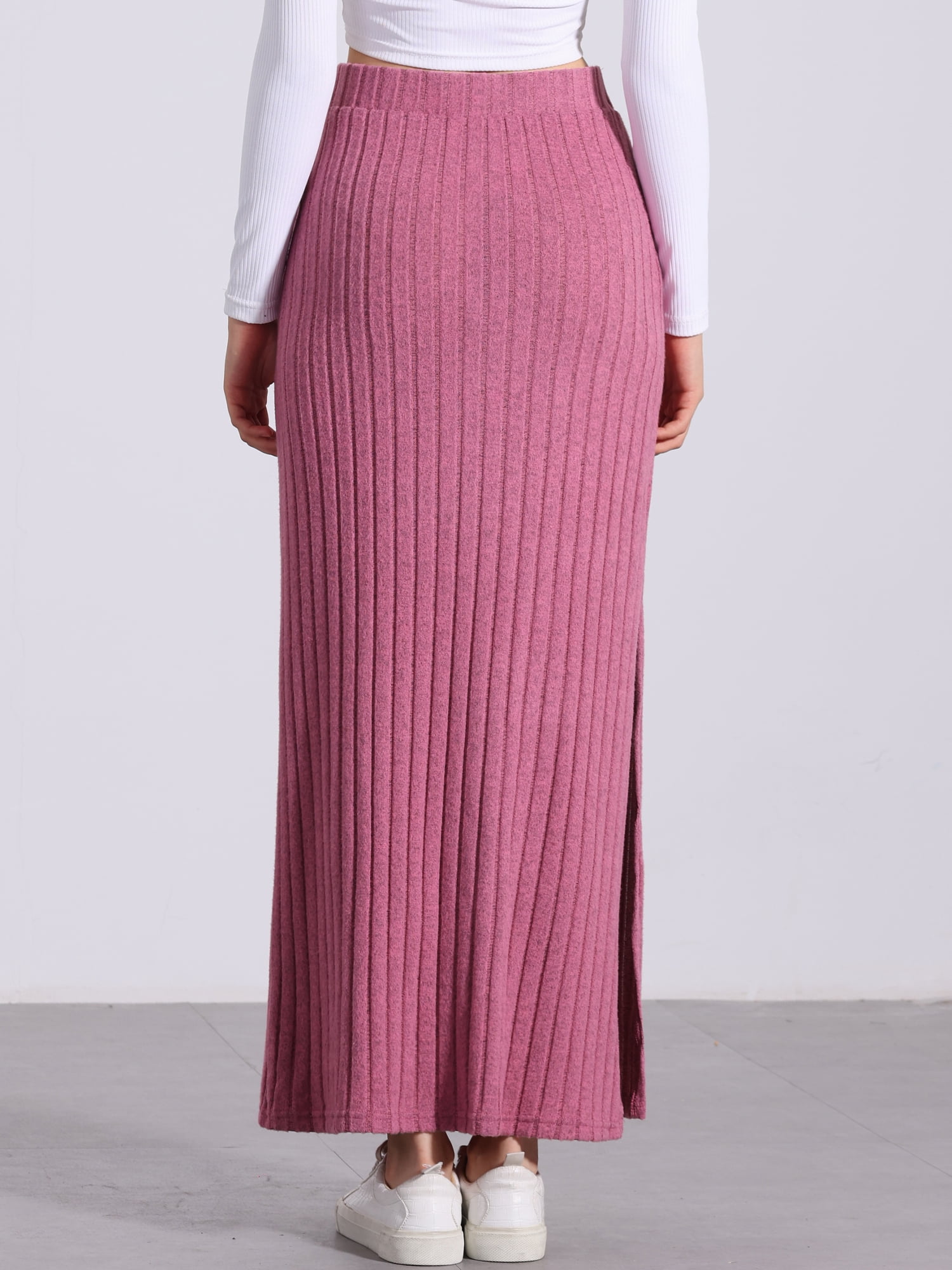 DARING DIVA Women's High Waisted Long Skirt Slit Bodycon Knit Pencil Skirt XS Pink