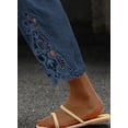 thumbnail image 3 of Pantalones Acelit de lino casuales para mujer, cintura elástica, con cordón, azul, 3 of 7