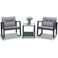 thumbnail image 2 of Costway 3PCS Patio Rattan Furniture Set Rocking Chairs Cushioned Sofa Gray, 2 of 9