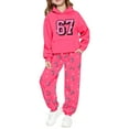 thumbnail image 3 of MAIHAN 67 Hoodie Kids Casual Hooded Boys Girls Outfits Graphic Long Sleeve Sweatshirts with Sweatpants Fall Winter Lounge Set(Hot Pink,2-3 Years), 3 of 7