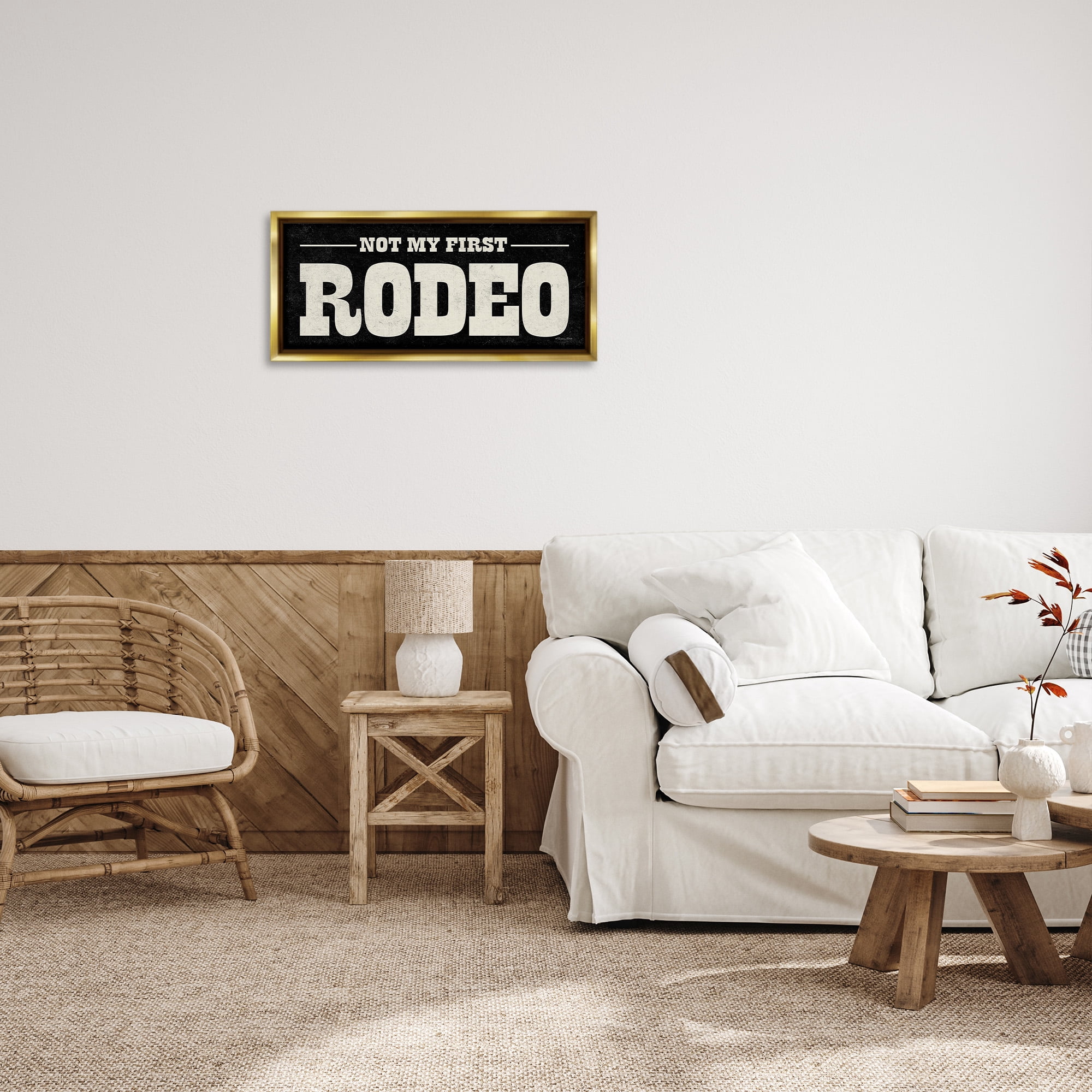 Stupell Industries Vintage Funny Rodeo Typography Painting Gold Floater Framed Canvas Art Print Wall Art, 25 x 11