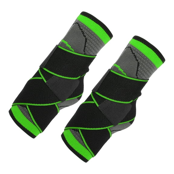 Unique Bargains 2pcs Ankle Support Braces Unisex Adjustable Compression Ankle Brace for Sports One Size Fits Most Green