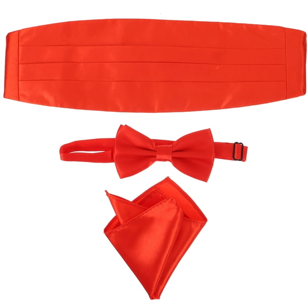 Juego de 3 piezas de pañuelos de satén para hombre: pajarita, fajín y pañuelo de mano para fiestas y bodas (rojo).