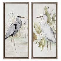 Stupell Industries Heron Egret Marsh Landscape Animals Painting Brown Floater Framed Canvas Art Print Wall Art, 11 x 25, Set of 2