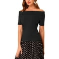 thumbnail image 4 of Allegra K Women's  Off the Shoulder Short Sleeve T-Shirt Tee Top, 4 of 6