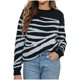 thumbnail image 1 of Suéter de cuello redondo con estampado de rayas de punto de otoño e invierno para mujer Pompotops  hdfakjf10636, 1 of 9
