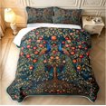 thumbnail image 2 of Erosebridal Vintage Peacock Bed Spread Queen,Watercolor Plants Queen Coverlet Set,Teal Gold,3-Piece,1 Quilt and 2 Pillowcases, 2 of 7
