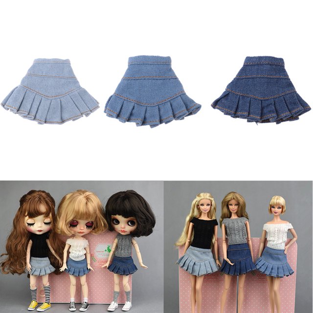 Trajes de minifalda plisada de mezclilla de moda para 1/6 BJD Dress-Up Accesorio de ropa Hugo Trajes de muñeca para 12 pulgadas