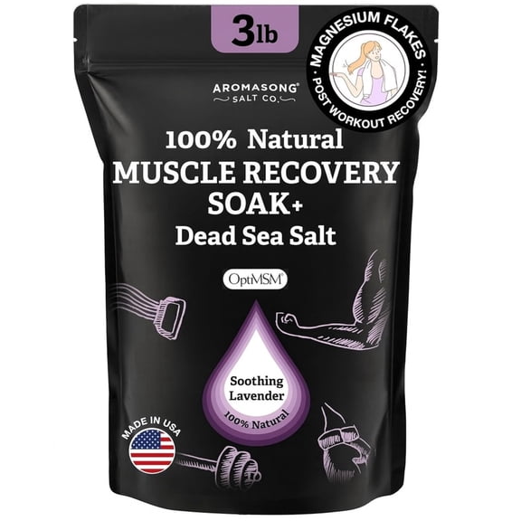 Aromasong Muscle Recovery Magnesium Bath Soak 3 lb with Dead Sea Salt, OptiMSM & Lavender | Bath Salts for Pain Relief