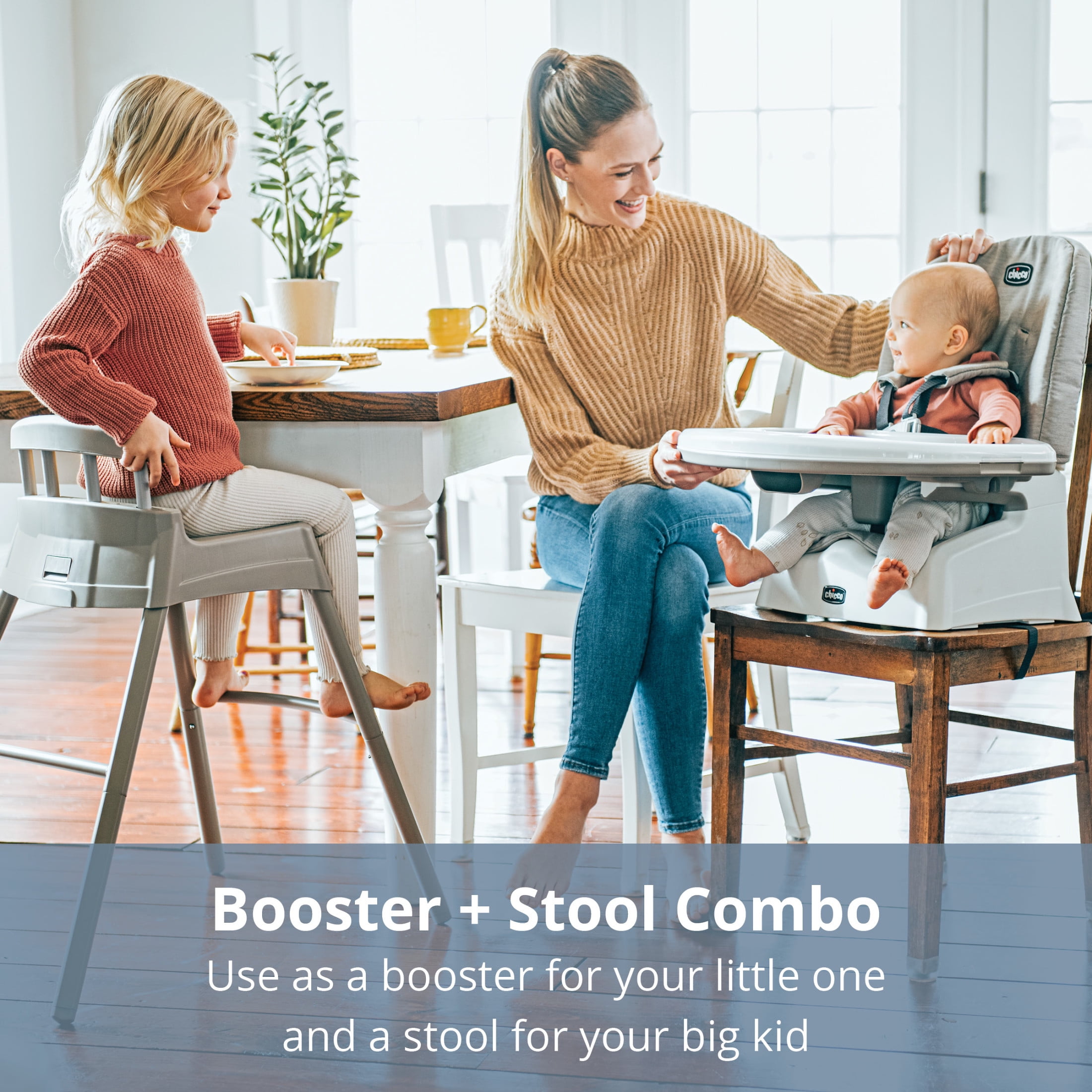 Chicco Stack Hi-Lo 6-in-1 Multi-Use High Chair, Booster and Stool with Tray - Sand (Beige), New