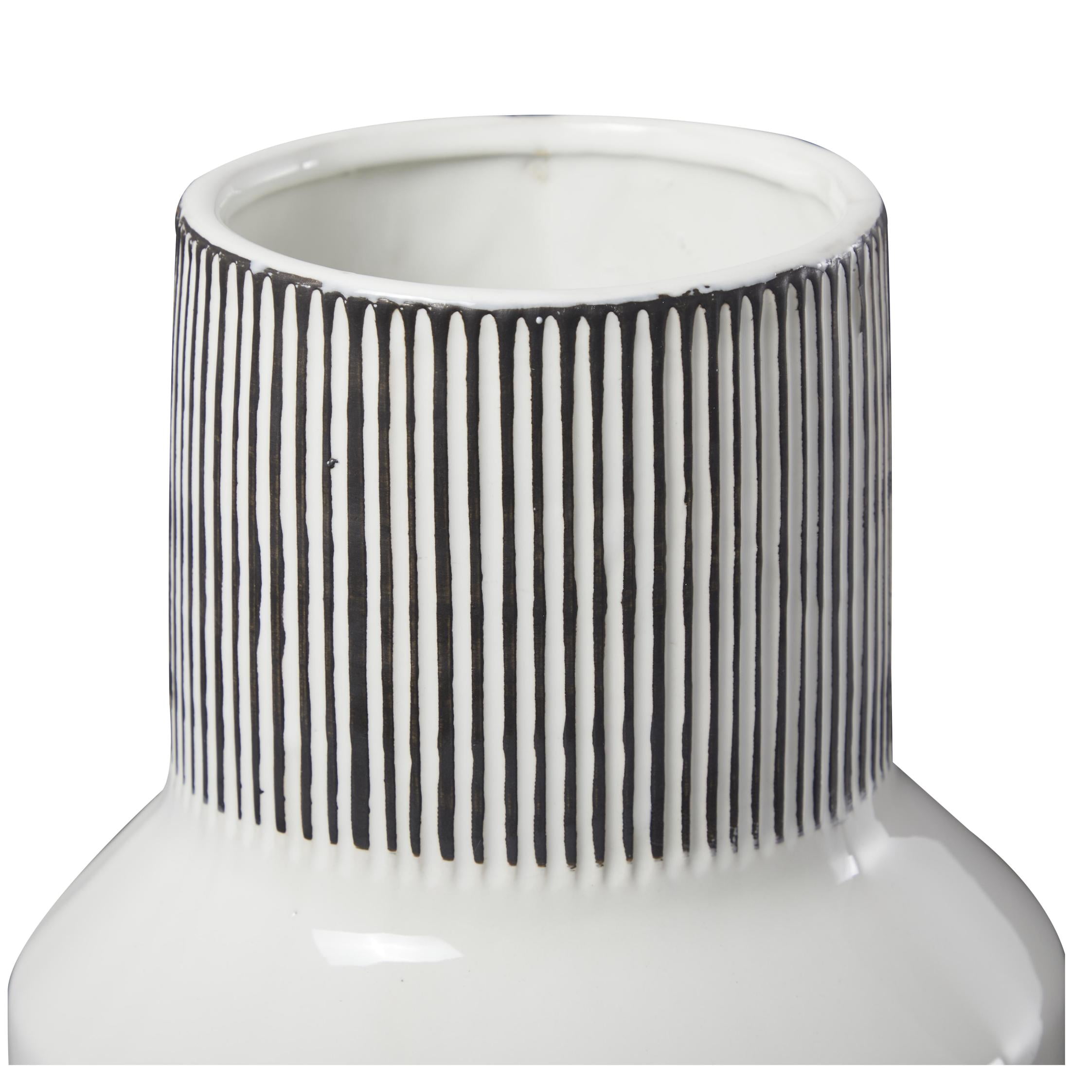 DecMode 37" Handmade White Ceramic Vase with Gray Striped Accents