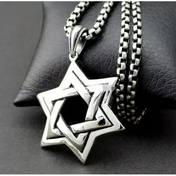 HOOUN Men's Gifts Large Star of David Pendant Stainless Steel Box Chain Necklace 24''
