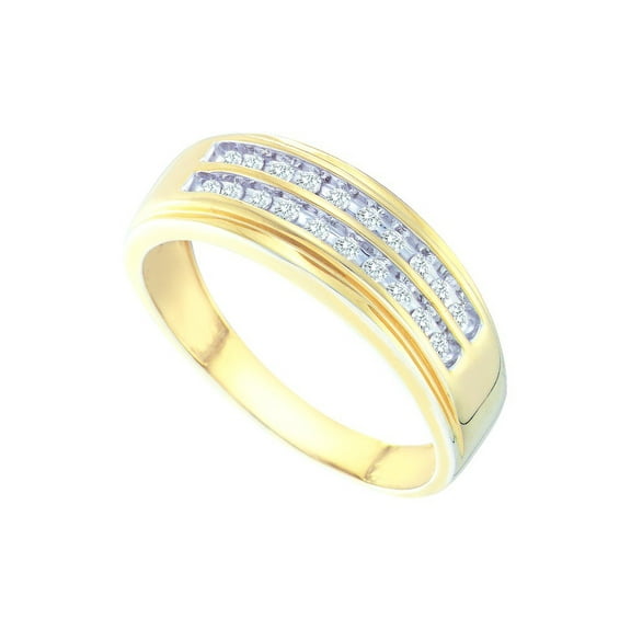 10kt Yellow Gold Mens Round Diamond 2-row Wedding Anniversary Band Ring 1/4 Cttw