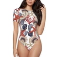 thumbnail image 2 of Goofa Starfish Shell Printed Women Rash Guard Short Sleeve,Tummy control Swimsuit Surfing Swimsuit Bathing Suit One Piece Swimsuit UPF 50-Medium, 2 of 9