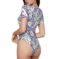thumbnail image 3 of Daiia Lavender Flowers print Women's Crew Neck Short Sleeve Bodysuit Fashion Tops Fit Casual Basic Extender Bodysuit-Small, 3 of 9