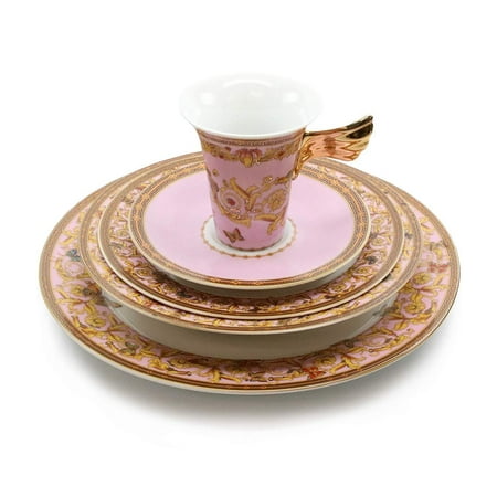 - Royalty Porcelain Vintage Pink 5-pc Place Setting 'Ladybug', Premium Bone China