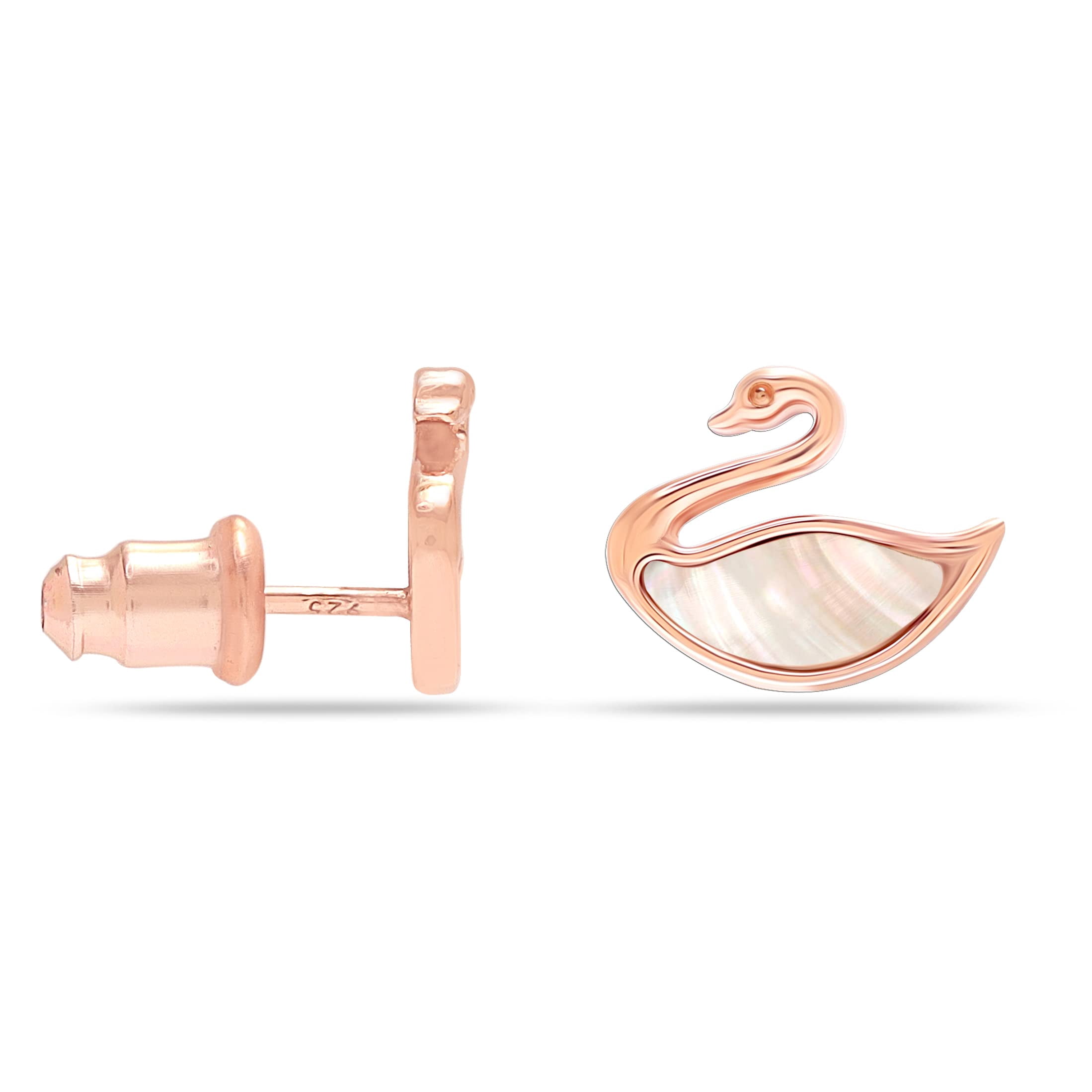 LeCalla 925 Sterling Silver Rose Gold-Plated Mother of Pearl Duck Stud Earrings for Women 10MM