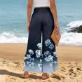 thumbnail image 5 of Womens Beach Wide Leg Pants Elastic High Waist Ties Ruffle Hem Flowy Palazzo Pants with Pockets Dark Blue L, 5 of 5